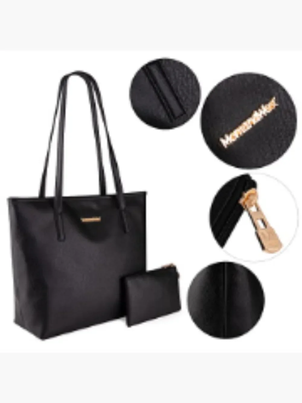Large Vegan Leather Tote Bag with Detachable Pouch for Work and Travel